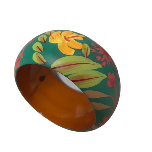 Floral Boho Hand painted Wooden Bangle Bracelet - Picture 4 of 11